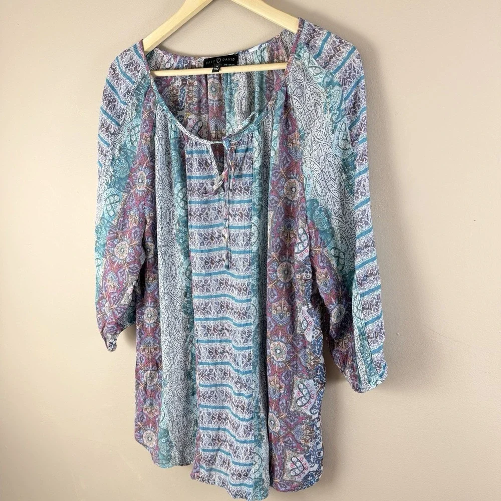 Fred David 2X Boho Paisley Blouse Cottagecore Grandma Core Flowy Top Plus - Picture 3 of 9